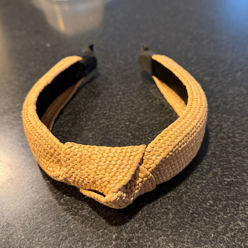 Woven Knotted Straw Headband in Tan